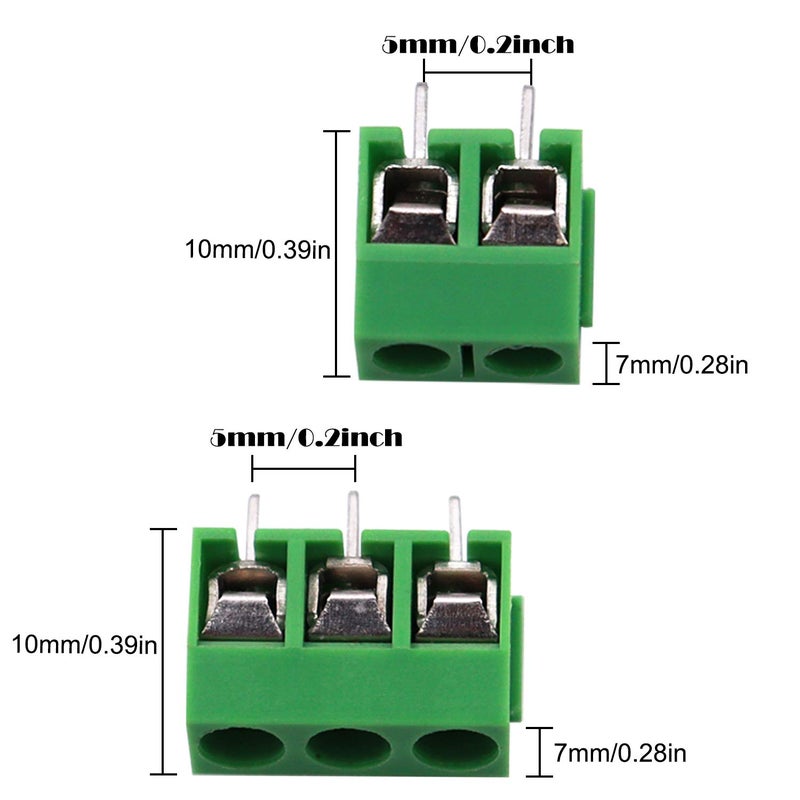Tnisesm /60pcs 2 Pin & 3 Pin 5mm/0.2inch Pitch PCB Mount Screw Terminal Block Connector (Can be Spliced) TN-T03G - Image 3