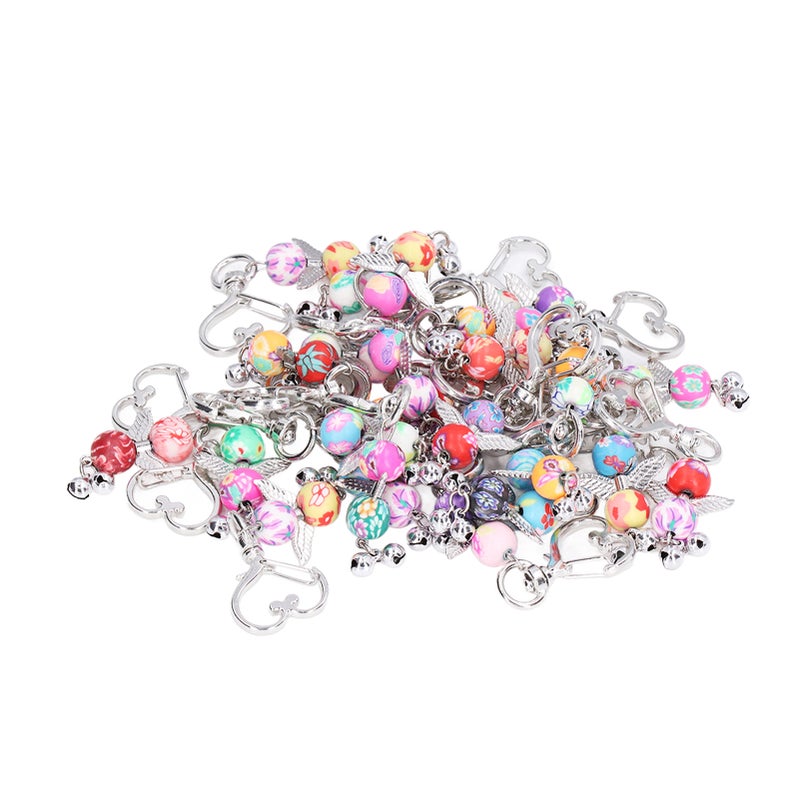 30PCS Key Pendant Metal Angel Wing Decorative Keychain with Colorful Pattern Beads for Party - Image 4