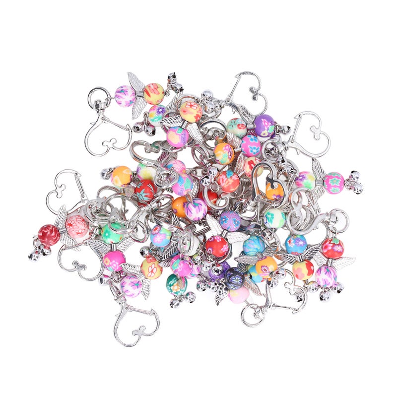 30PCS Key Pendant Metal Angel Wing Decorative Keychain with Colorful Pattern Beads for Party - Image 1