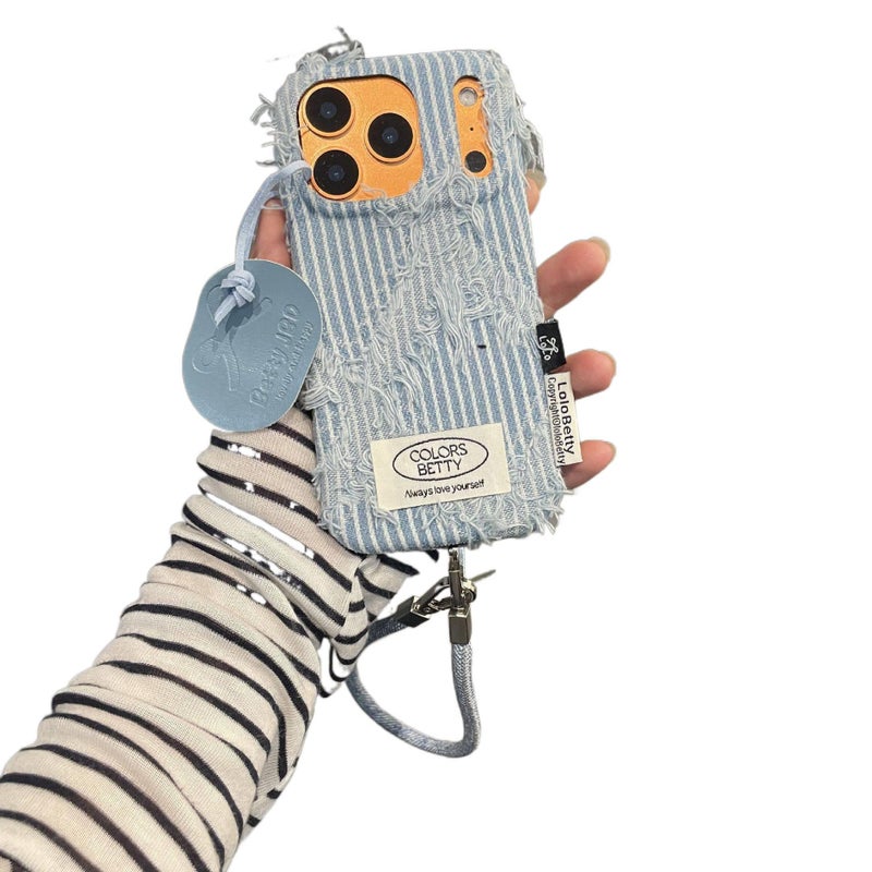 Protective Case, Shockproof Cover for iPhone 15 / 15 Plus / 15 Pro / 15 Pro Max, Drop Protection, Blue, Denim Texture - Image 1