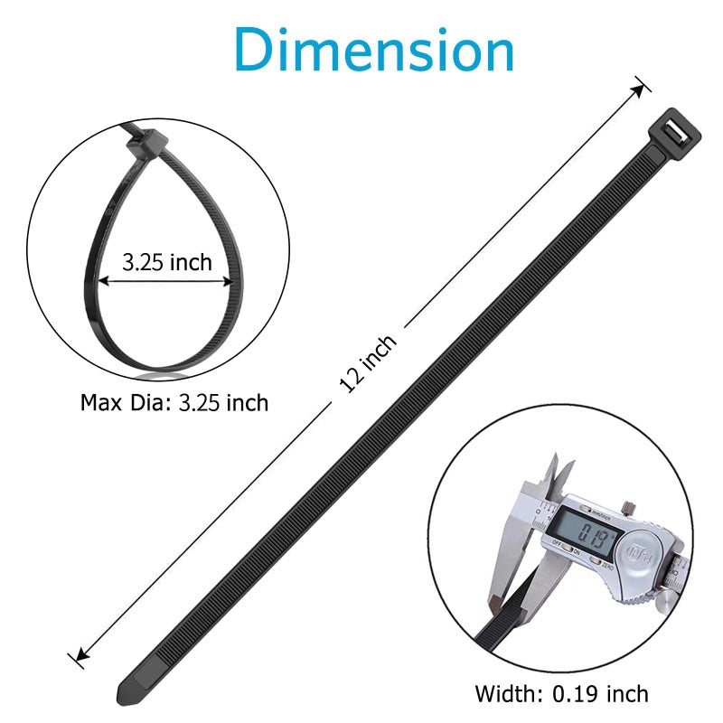 Karoka Zip Ties 12 inch (1200 Pack), Black, 50lbs Tensile Strength, UV Resistant Cable Ties for indoor and outdoor by Karoka - Image 2