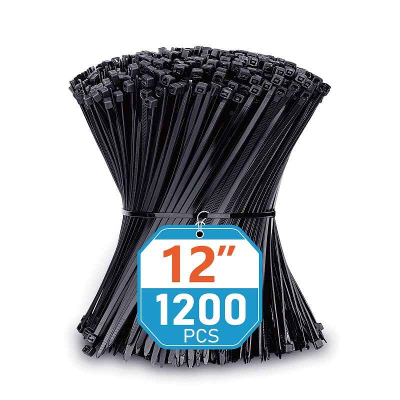 Karoka Zip Ties 12 inch (1200 Pack), Black, 50lbs Tensile Strength, UV Resistant Cable Ties for indoor and outdoor by Karoka - Image 1