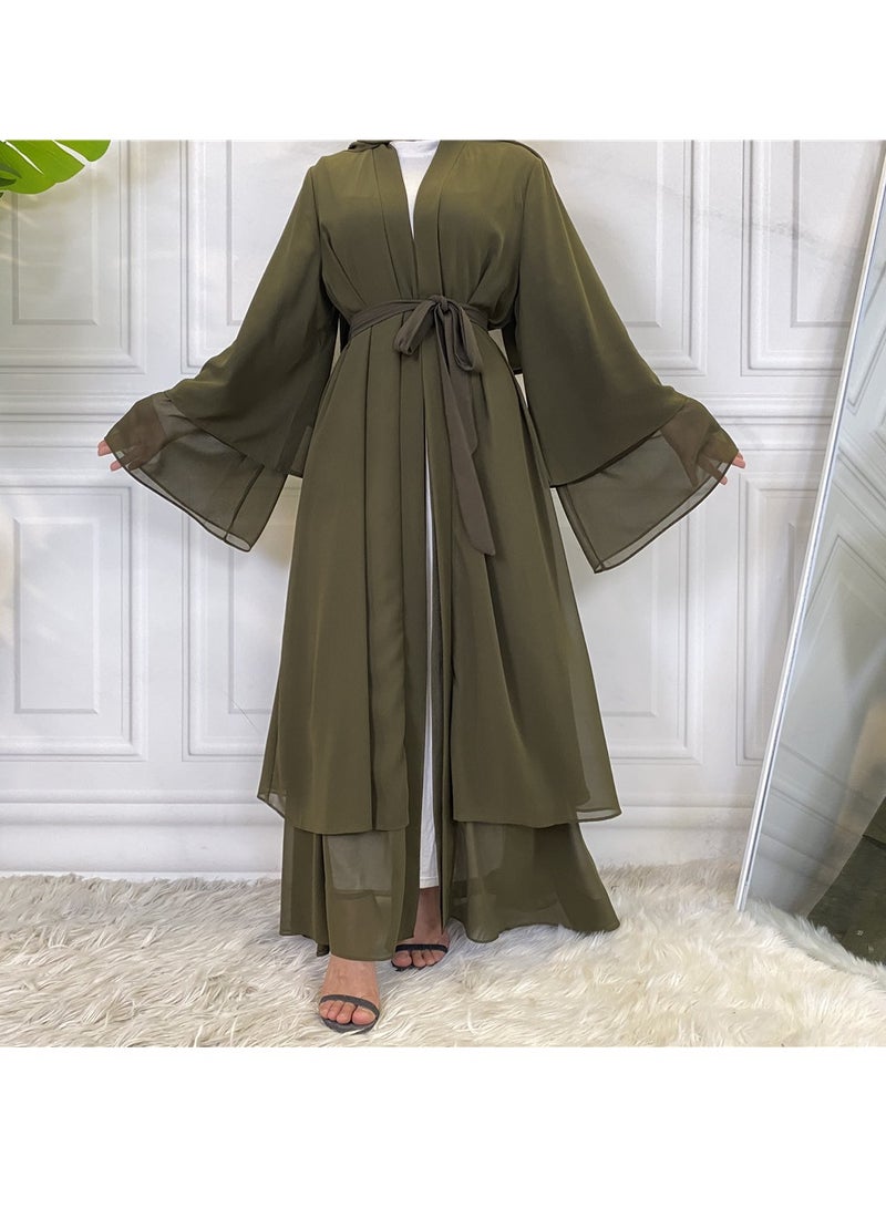 إسكدنيا Women Abaya, Comfortable Muslim Dress Solid Loose Fit Long Cardigan Hijab, Durable And Breathable Robe Open Front Kaftan Maxi Dress For Women Teens, (Size 2XL, Army Green) - Image 1