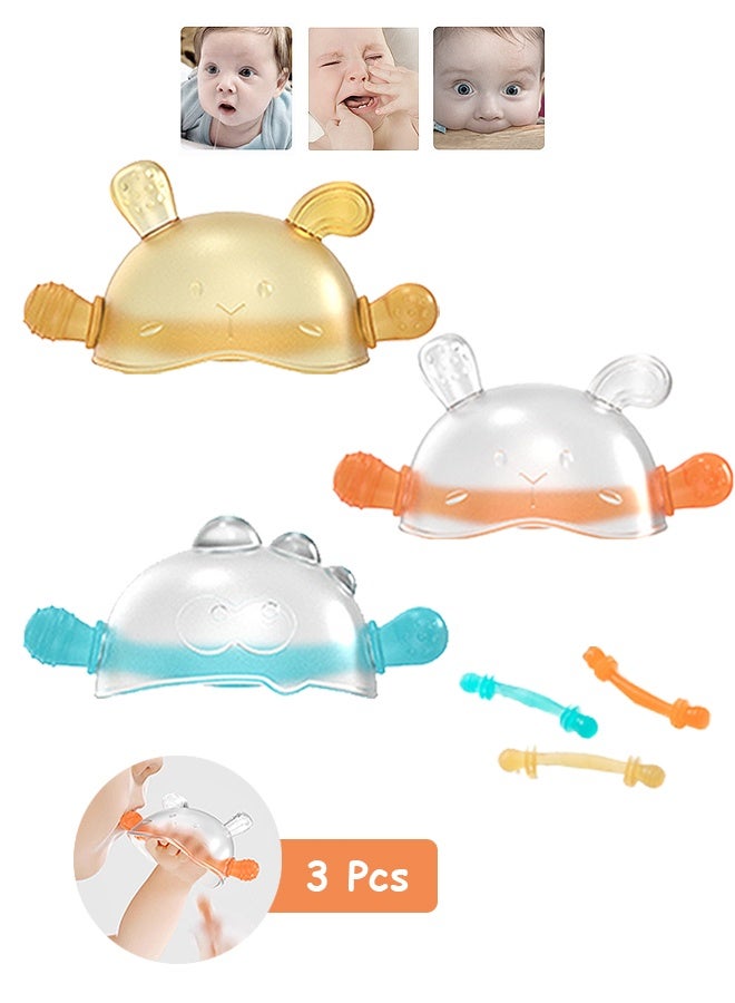 إم إكس إن 3 قطع من ألعاب التسنين للأطفال - عضاضات سيليكون ناعمة - ألعاب تسنين للأطفال مصنوعة من السيليكون الغذائي، عضاضة عضوية، ناعمة وآمنة للمضغ، لتخفيف آلام الأطفال، قطعة واحدة سهلة الإمساك، ألعاب سيليكون سائلة قابلة للغلي (أخضر، برتقالي، أصفر) - Image 1