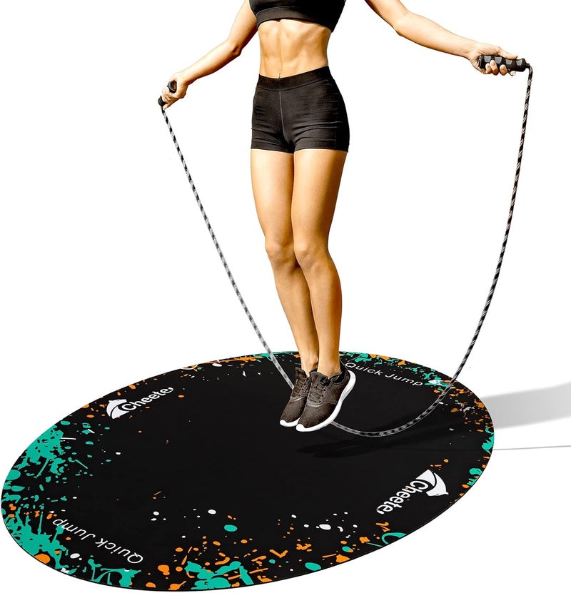 Cheete Jump Rope Mat Large Rubber Exercise Mat Workout Mats for Home Gym Flooring Non-Slip Oval Design for Floor & Rope Protection - Image 1