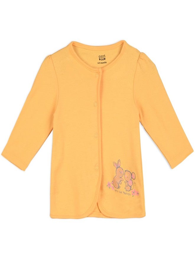 miniklub Baby Girls Front Open Full Sleeves Knitted Cotton Front Open Vest, Pack of 2, Pink/Orange (3-6M) - Image 3
