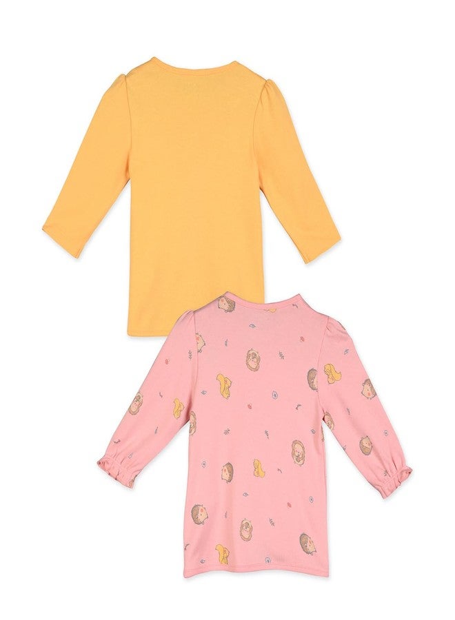miniklub Baby Girls Front Open Full Sleeves Knitted Cotton Front Open Vest, Pack of 2, Pink/Orange (3-6M) - Image 2