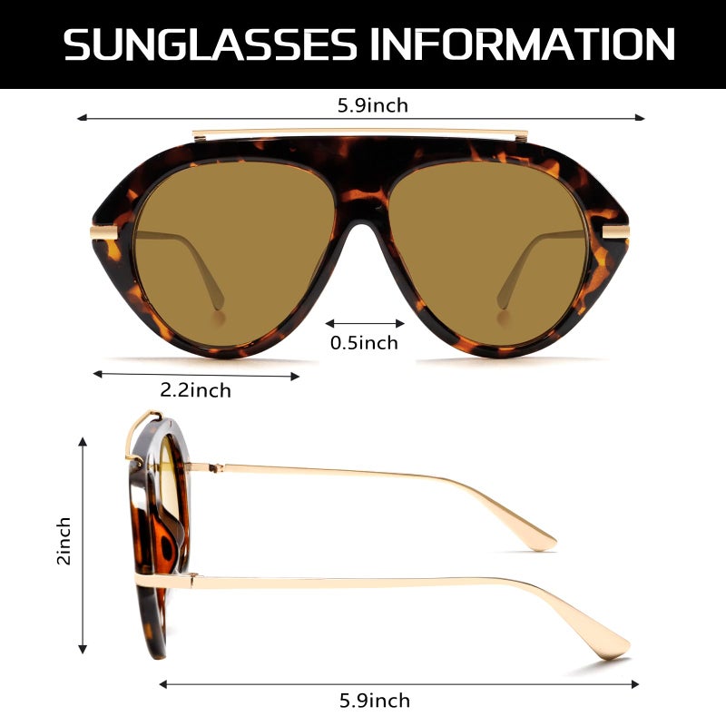 TYA Oversized Aviator Sunglasses for Women Men, Trendy Retro 70s Big Large Gold Vintage Aviators Sun Glasses - Image 4