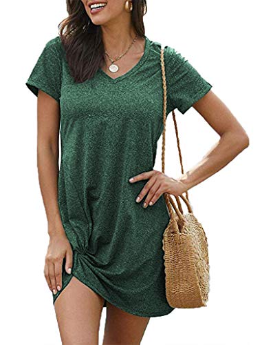 Locryz Women Loose Twist Knot T Shirts Dress Home Short Shirt Mini Dresses Tops M Green - Image 4