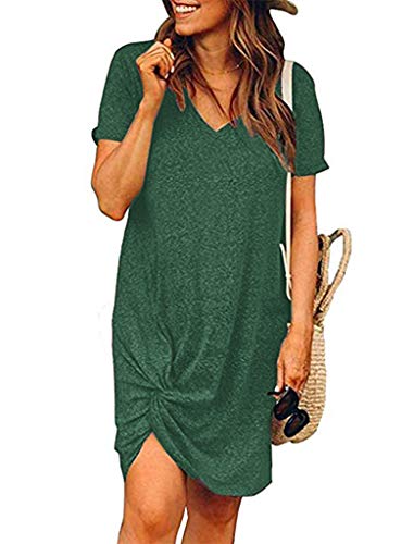Locryz Women Loose Twist Knot T Shirts Dress Home Short Shirt Mini Dresses Tops M Green - Image 5