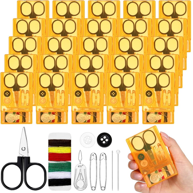 Knitgrip 25 Boxes Mini Travel Sewing Kit Quick Fix Sewing Kits Bulk Basic Portable Pre Threaded Needle Emergency Repair Tool for Beginner Traveler Home Hotel (Orange) - Image 1