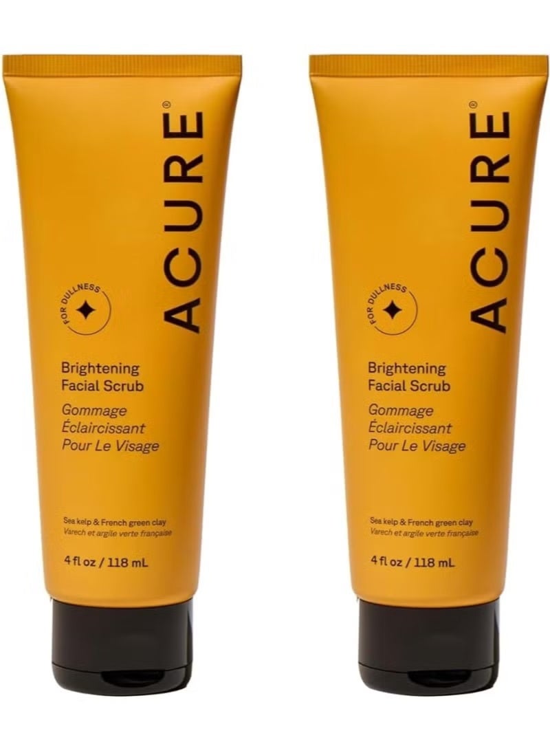 Acure Brightening Facial Scrub Duo Pack - 4 Fl Oz Each - 2 Pack - All Skin Types, Sea Kelp & French Green Clay - Softens, Detoxifies and Cleanses - New - Image 1