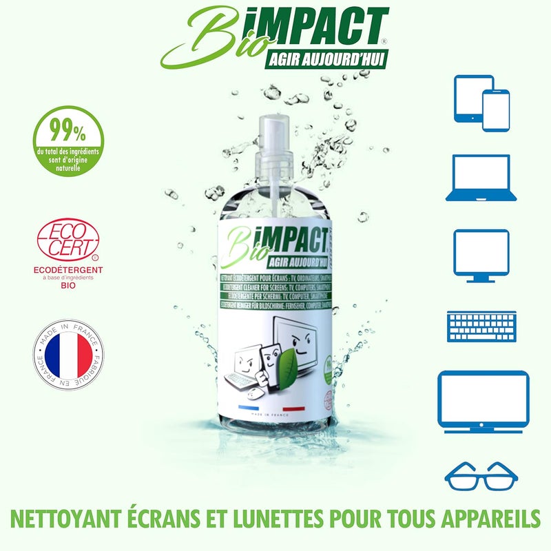 BioImpact Screen Cleaner TV - Computer - Glasses - 6X500ml - Natural Spray Ecocert certified - Image 2