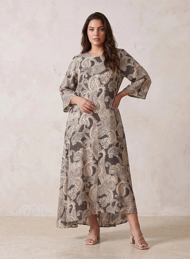 Splash FAV BROWN Smart Paisley Print Trapeze Maxi Dress for Women | Best Price UAE