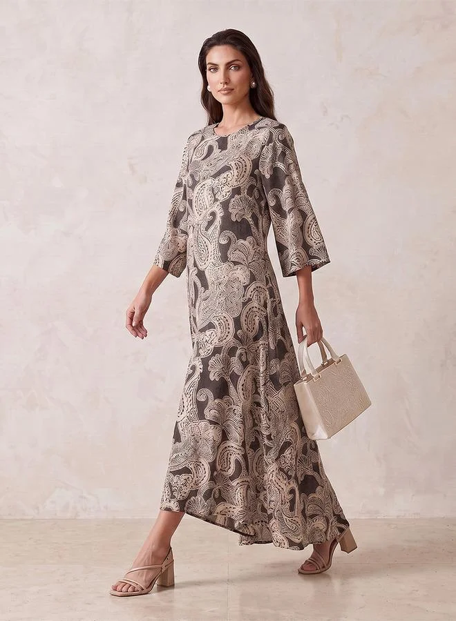 Smart Paisley Print Trapeze Maxi Dress