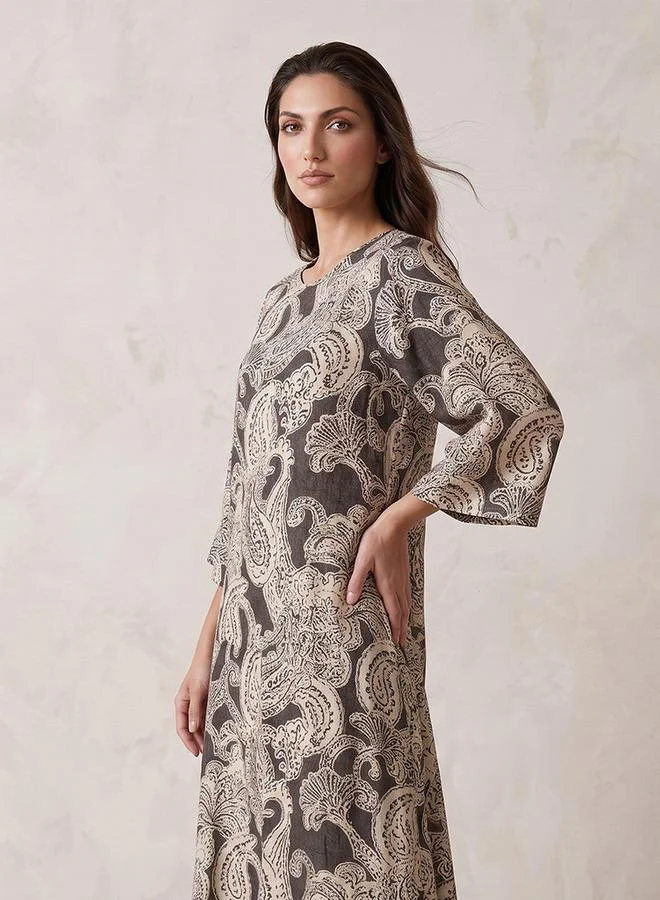 Splash FAV BROWN Smart Paisley Print Trapeze Maxi Dress for Women | Best Price UAE