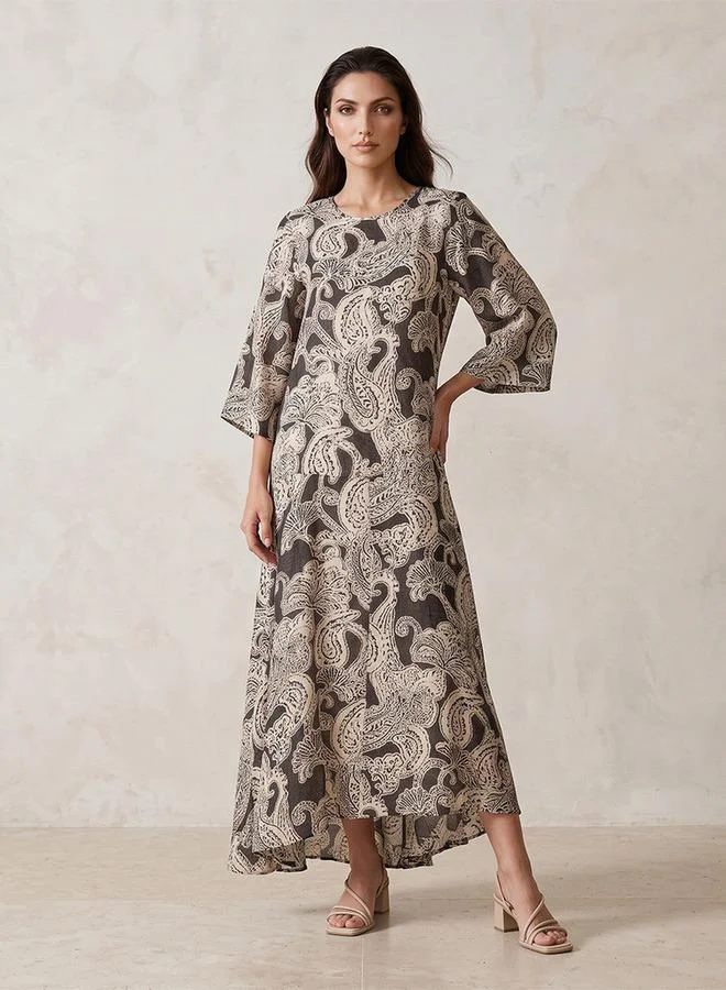 Splash FAV BROWN Smart Paisley Print Trapeze Maxi Dress for Women | Best Price UAE