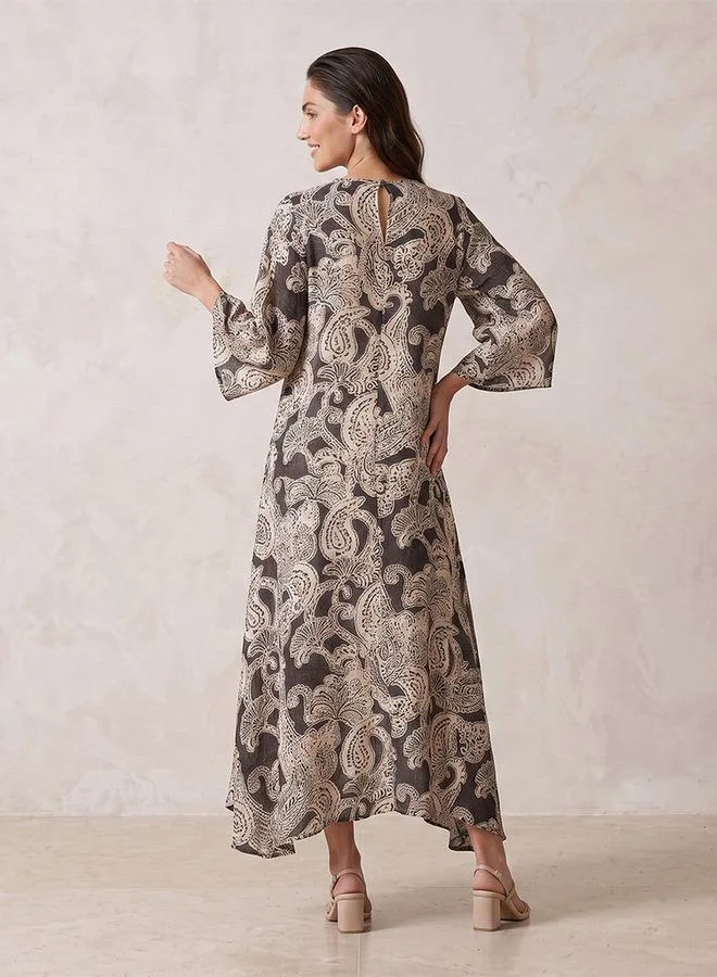 Splash FAV BROWN Smart Paisley Print Trapeze Maxi Dress for Women | Best Price UAE