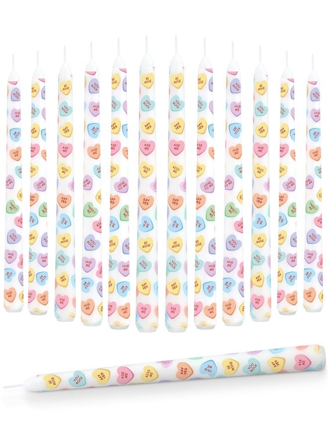 Conelist 12 Pcs Valentine's Day Conversation Heart Taper Candles 10 Inch Pastel Candy Colored Unscented Candle for Valentines Romantic Night Candlelight Dinner Decorations Wedding Anniversary Party Home Decor - Image 1
