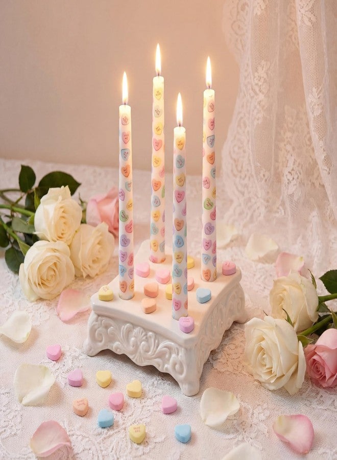 Conelist 12 Pcs Valentine's Day Conversation Heart Taper Candles 10 Inch Pastel Candy Colored Unscented Candle for Valentines Romantic Night Candlelight Dinner Decorations Wedding Anniversary Party Home Decor - Image 5