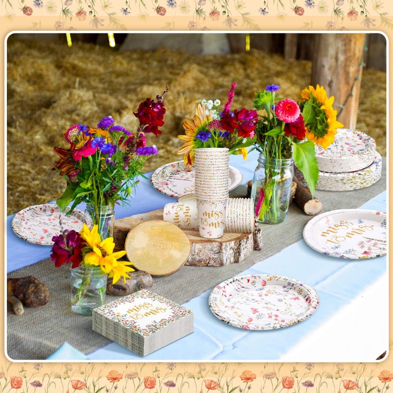 Zhehao 250 Pcs Miss to Mrs. Bridal Shower Plates Napkins Sets 50 Pcs 9'' Dinner Plates and 7'' Dessert Plate and 9oz Cups 100 Napkins Serves 50 Party Supplies Bridal Shower Engagement Decoration - Image 5
