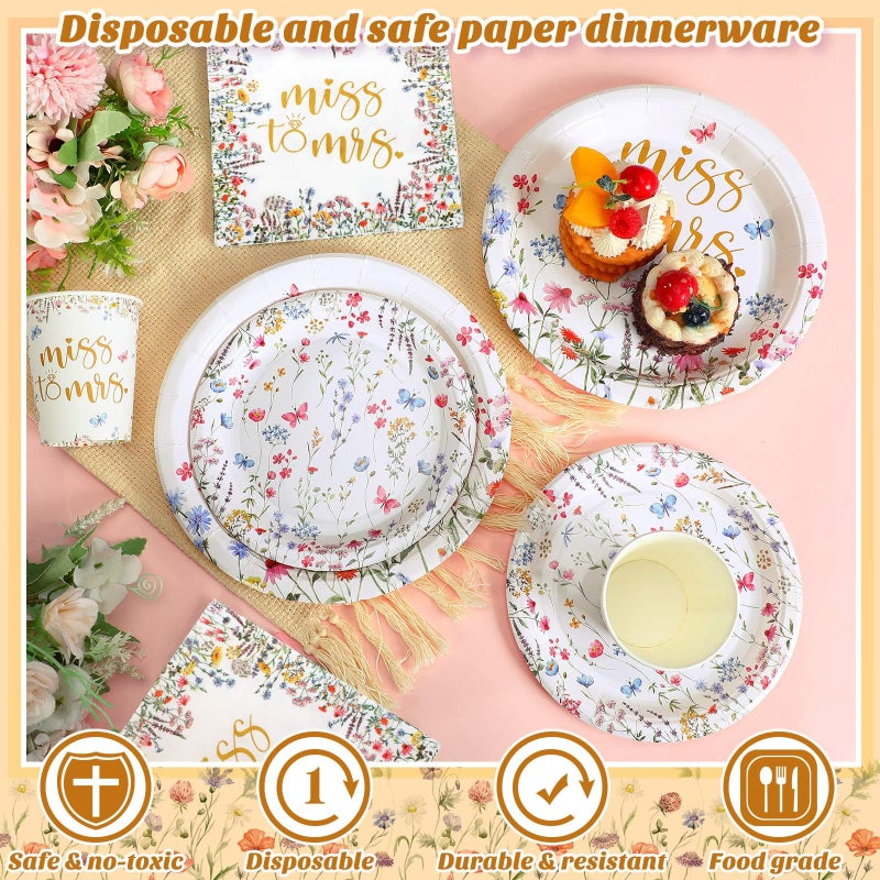 Zhehao 250 Pcs Miss to Mrs. Bridal Shower Plates Napkins Sets 50 Pcs 9'' Dinner Plates and 7'' Dessert Plate and 9oz Cups 100 Napkins Serves 50 Party Supplies Bridal Shower Engagement Decoration - Image 2