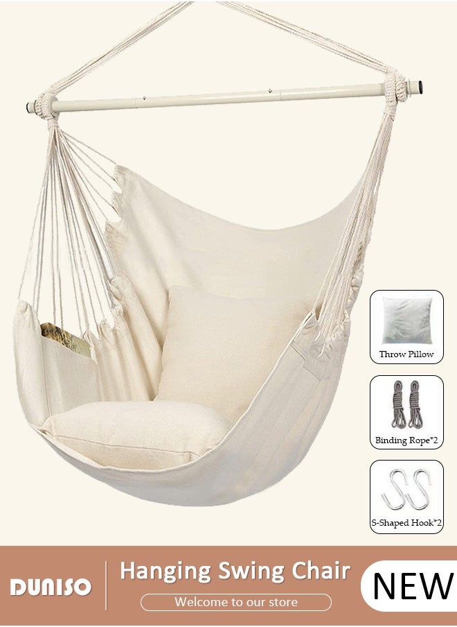 DUNISO Hanging Swing Chair, Hammock Chair Large Cotton Weave Porch Swing Seat with 2 Seat Cushions Included, Comfortable and Durable Hanging Chair for Yard, Bedroom, Porch, Indoor, Outdoor  - Image 1