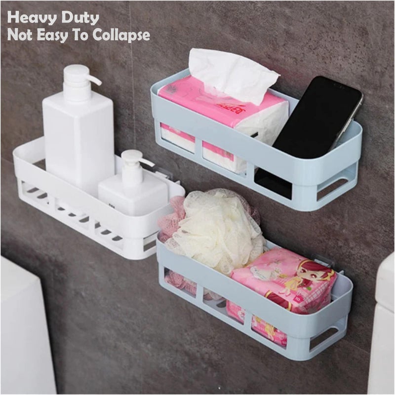 Shynora Multipurpose Bathroom Storage Organizer Wall Mounted Shelf Rack Shower Caddy (No Drilling - Strong Shelf Adhesive) Kitchen Bathroom Accessories Storage Rack (White, Pack of 2, Plastic) - Image 3