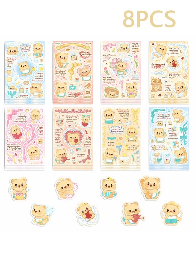 8.PCS INS Style Butter Bear Stickers  Waterproof Diary Stickers, Sticky Card Stickers, DIY Decorative Stickers, Ins Stickers, Beautify Phone Cases, Computers, Drinking Glasses, Manuals, Notebooks  - Image 1