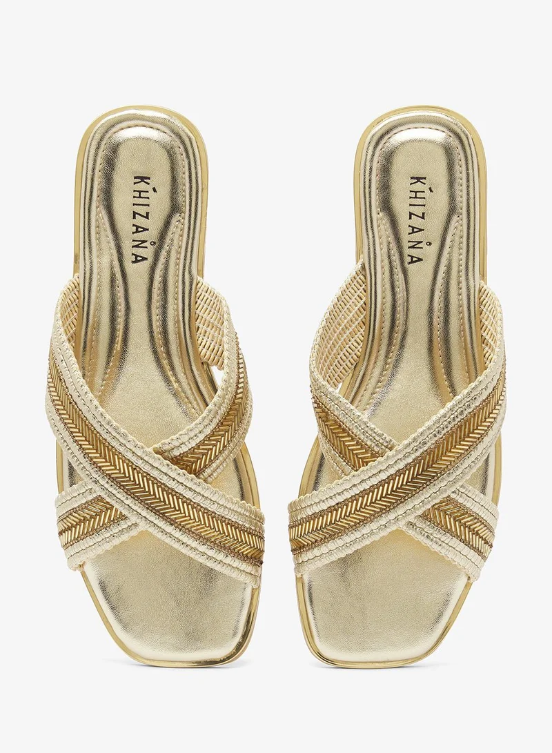 Khizana Gold Shimmer Flat Sandals for Women | Best Price UAE