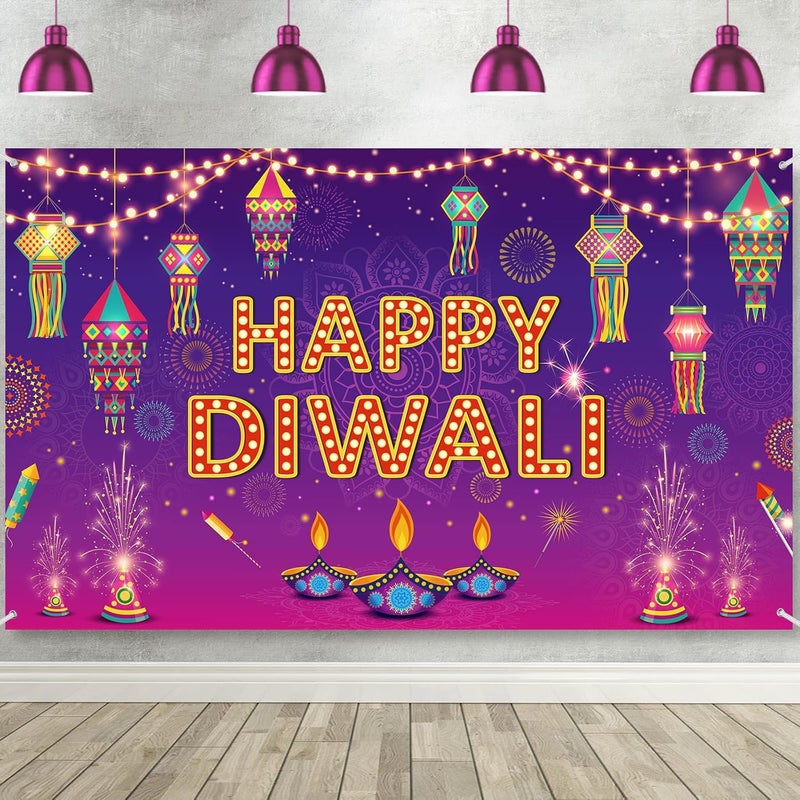 ARS Happy Diwali Backdrop for Home Diwali Banner Backdrop Festival of Lights Banner Deepavali Decorations Diwali Photo Booth Props Diwali Decorations - Image 1