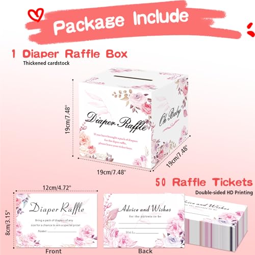 OLOUTAB Baby Shower Games Diaper Raffle Box With 50 Tickets Sign Prizes and Decorations Thick Paperboard - Image 3