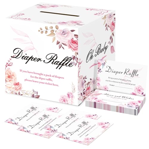 OLOUTAB Baby Shower Games Diaper Raffle Box With 50 Tickets Sign Prizes and Decorations Thick Paperboard - Image 1