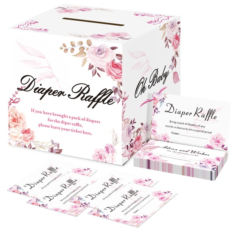 OLOUTAB Baby Shower Games Diaper Raffle Box With 50 Tickets Sign Prizes and Decorations Thick Paperboard - Image 2