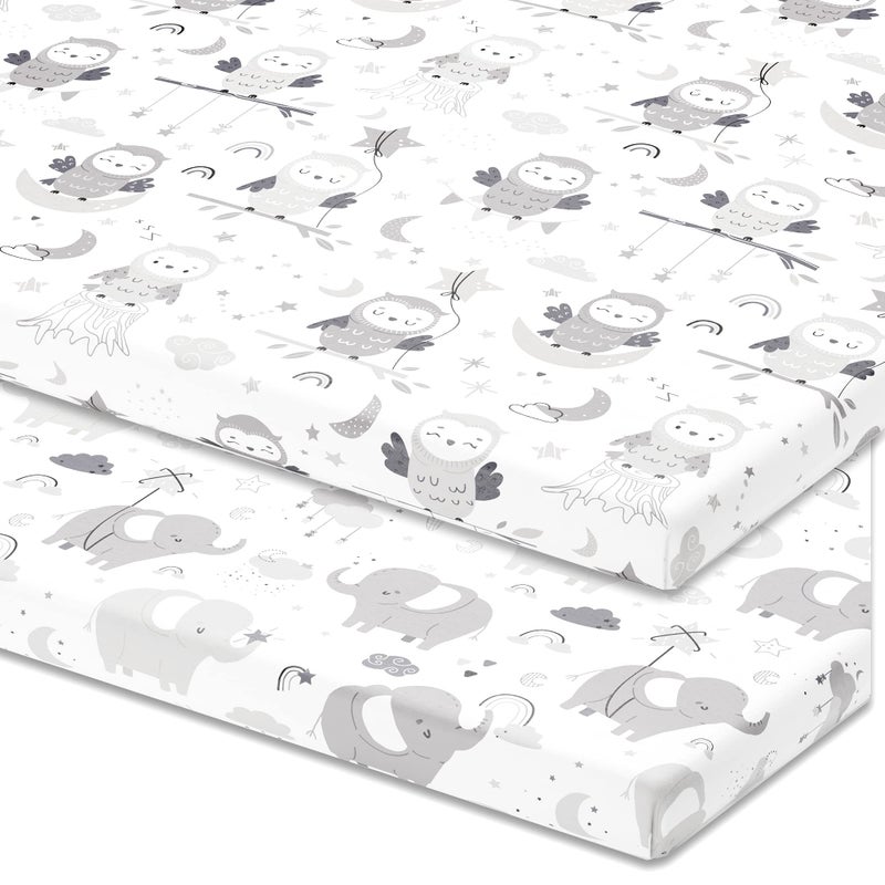 Pack and Play Sheets Fitted  Compatible with 4moms Breeze Plus Playard and Other Large Playpen Mattress  Snuggly Soft 100 Jersey Cotton  2 Pack Play Yard Sheet Set for Boys  Girls