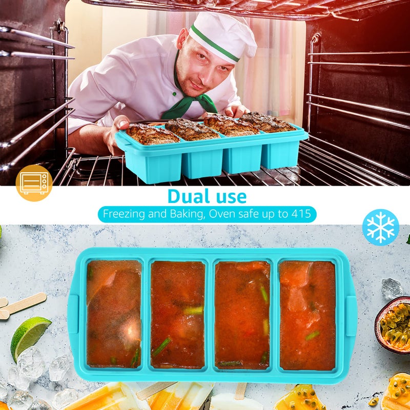 Ztomine Silicone Freezer Tray With Lid - Silicone Freezer Food Molds- Large Ice Cube Tray,Silicone Freezer Container,Freeze & Store Soup, Sauce, Broth,Leftovers - Makes 4 Perfect 1 Cup - Image 3