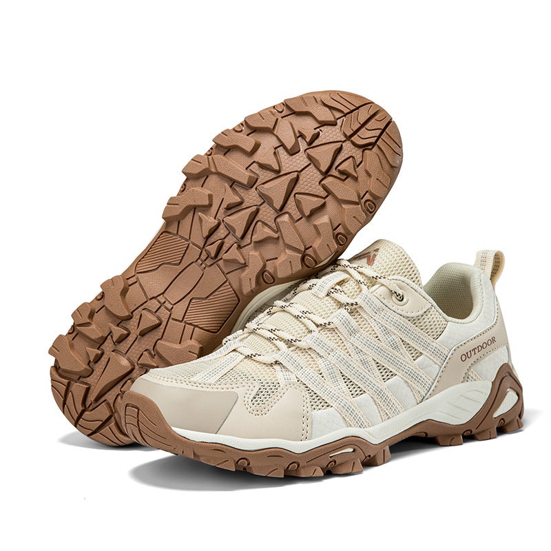 New autumn and winter foreign trade outdoor shoes mens mesh breathable non-slip couple hiking shoes low-top hiking shoes wholesale Khaki
