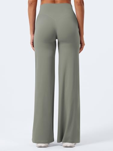 YEOREO Workout Leggings Womens No Front Seam Straight Leggings 31.5" High Waist Buttery Eddiy Gym Yoga Pants Gray Green XS - Image 3