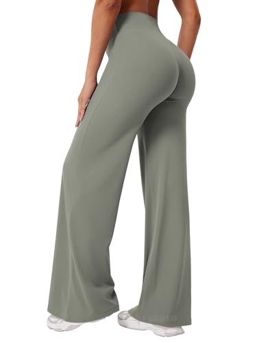 YEOREO Workout Leggings Womens No Front Seam Straight Leggings 31.5" High Waist Buttery Eddiy Gym Yoga Pants Gray Green XS - Image 2