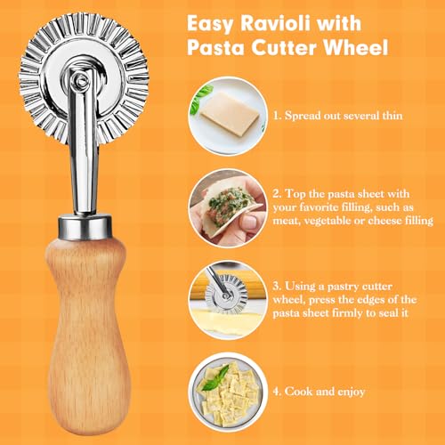 EoaMen 2Pcs Pasta Cutter Wheel Stainless Steel Fluted Pastry Ravioli Cutter Wheel with Wooden Handle Pastry Crimper for Home Kitchen - Image 4