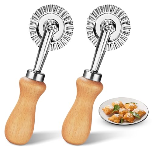 EoaMen 2Pcs Pasta Cutter Wheel Stainless Steel Fluted Pastry Ravioli Cutter Wheel with Wooden Handle Pastry Crimper for Home Kitchen - Image 1