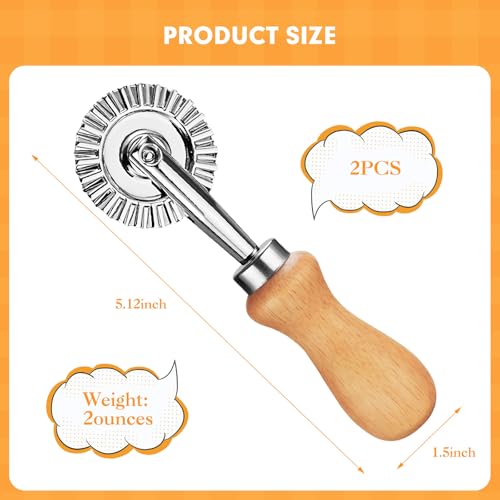 EoaMen 2Pcs Pasta Cutter Wheel Stainless Steel Fluted Pastry Ravioli Cutter Wheel with Wooden Handle Pastry Crimper for Home Kitchen - Image 3