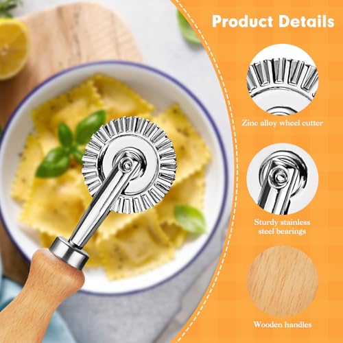 EoaMen 2Pcs Pasta Cutter Wheel Stainless Steel Fluted Pastry Ravioli Cutter Wheel with Wooden Handle Pastry Crimper for Home Kitchen - Image 2