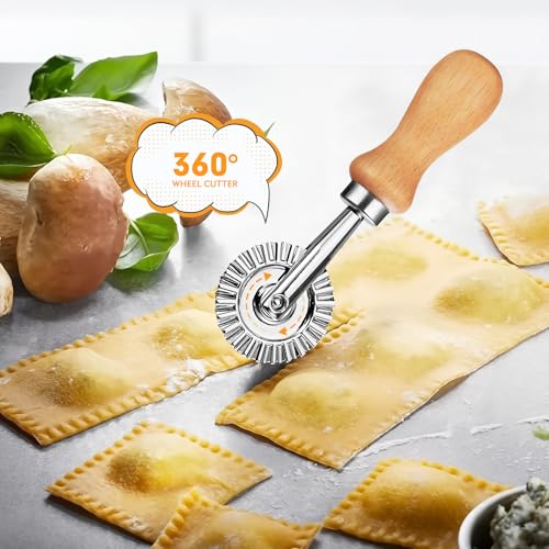 EoaMen 2Pcs Pasta Cutter Wheel Stainless Steel Fluted Pastry Ravioli Cutter Wheel with Wooden Handle Pastry Crimper for Home Kitchen - Image 5