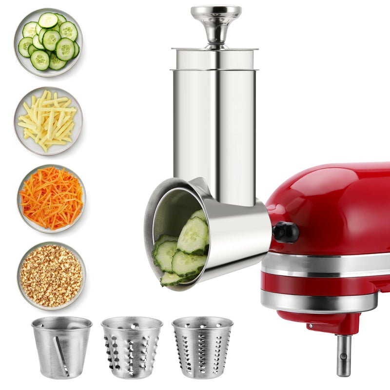 KINGEAGLE Stainless Steel Slicer Shredder Attachment for Kitchenaid Mixers, Cheese Grater & Vegetable Salad Maker Accessories, Dishwasher Safe - Image 1