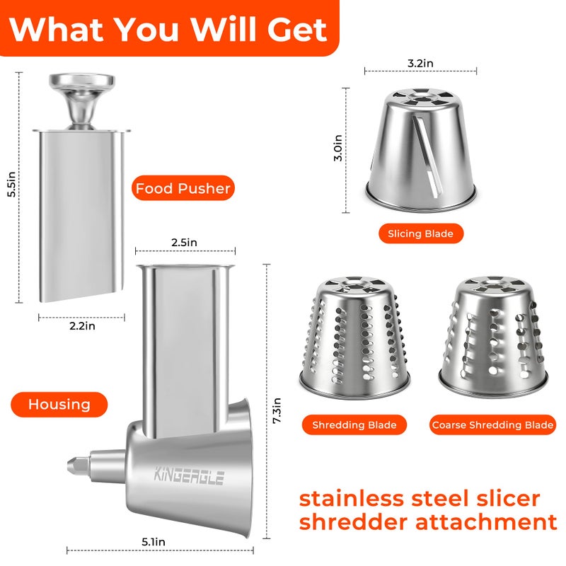KINGEAGLE Stainless Steel Slicer Shredder Attachment for Kitchenaid Mixers, Cheese Grater & Vegetable Salad Maker Accessories, Dishwasher Safe - Image 3