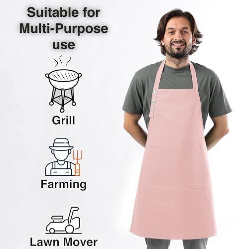 TOSHE Kitchen Apron Waterdrop Resistant Cotton Apron with adjustable Aprons for Women with Pockets 10 Color option Cooking Powder Pink Apron (Powder Pink) - Image 3