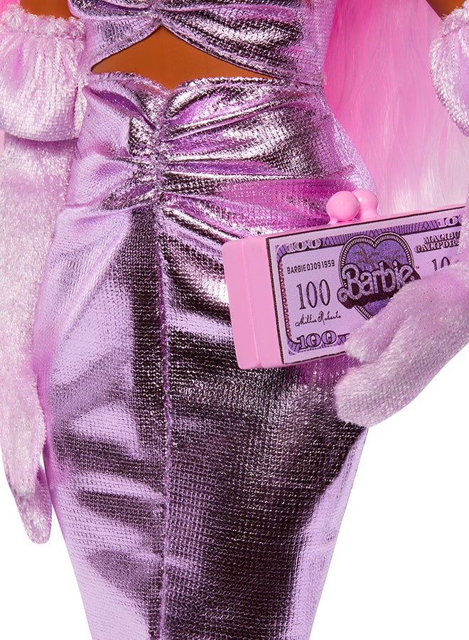 Barbie Deluxe Style Doll #1 in Barbiecore Outfit, Pink Hair and Glossy Pink Dress with Accessories like Velvet Gloves, Money Purse, and More​​ - Image 5