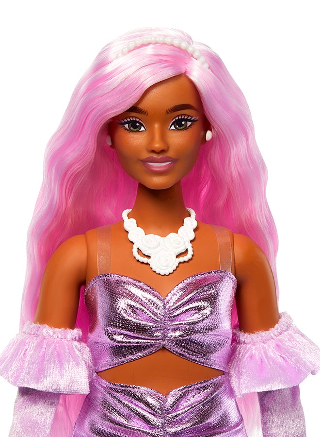 Barbie Deluxe Style Doll #1 in Barbiecore Outfit, Pink Hair and Glossy Pink Dress with Accessories like Velvet Gloves, Money Purse, and More​​ - Image 4