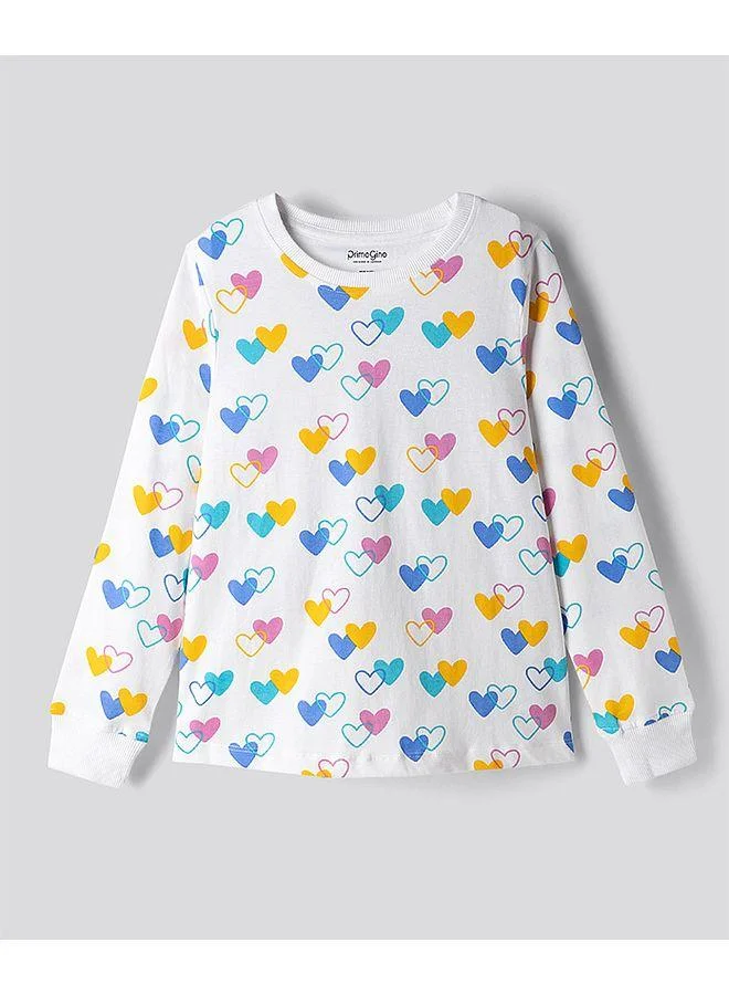 Primo Gino Primo Gino Cotton Knit Full Sleeves Unicorn & Heart Printed Pajama Night Suit (Pack of 2) - White/Blue